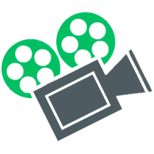 Film camera and reels icon in grey and green